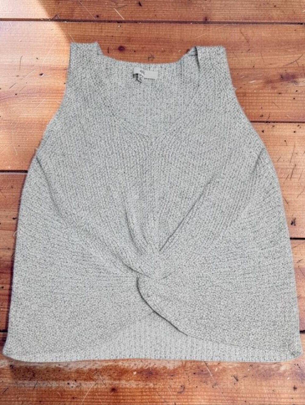 Fate Knot-Front Knit Tank Top - Gray, Cozy, Cool, Layering, Boho, Feminine, Med
